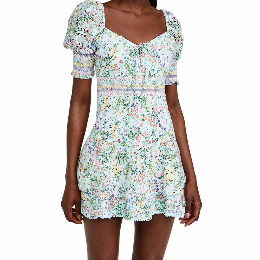 Alice + Olivia Crawford Floral Sweetheart Puff Sleeve Minidress